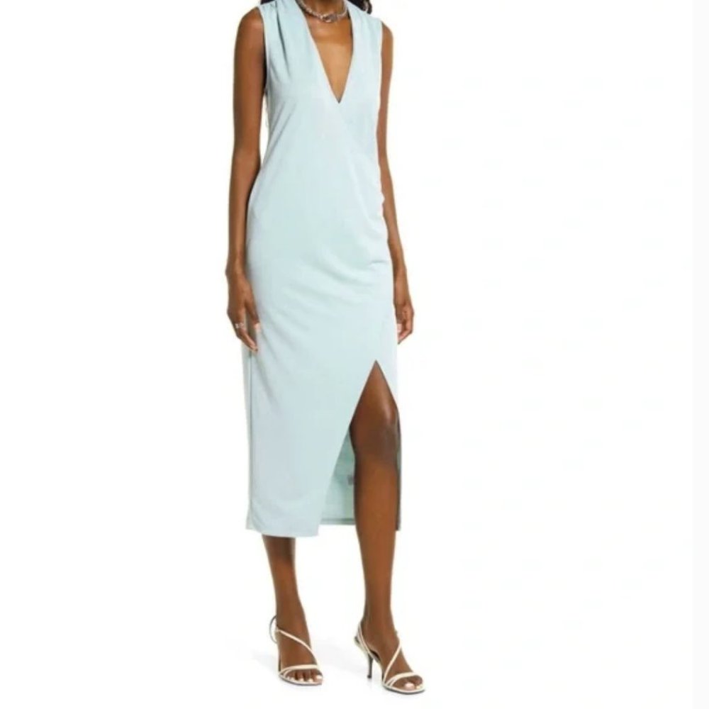 Nordstrom Open Edit Sleeveless Knit Surplice Dress in Teal Mist Size L
